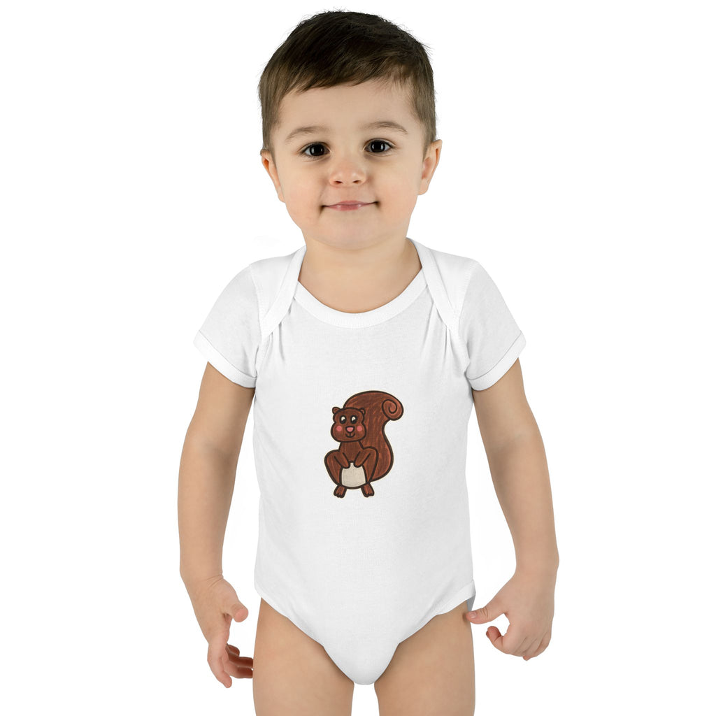 Hand-Drawn Cute Brown Squirrel Bodysuit | Infant Baby Rib Bodysuit