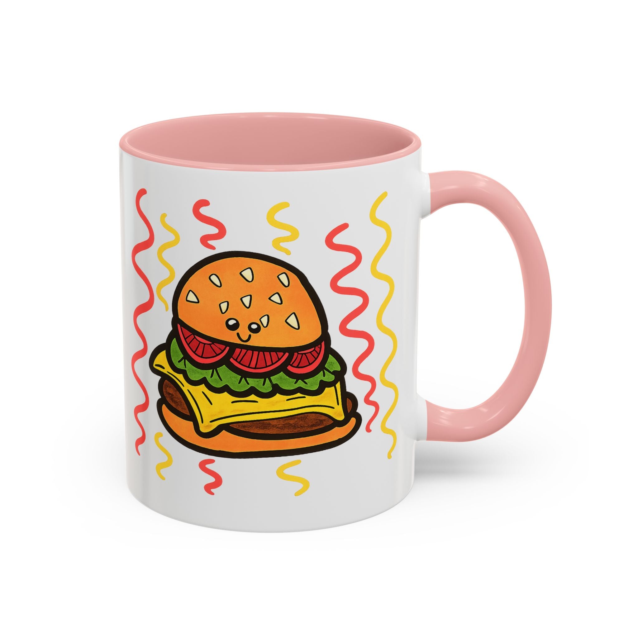 Hand-Drawn Cute Cheeseburger Cartoon Mug | Accent Coffee Mug 11oz 15oz
