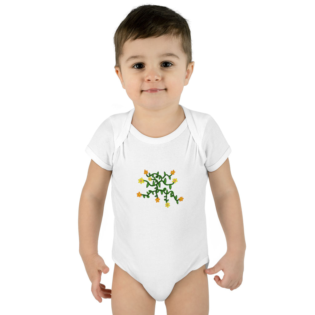 Hand-Drawn Yellow Orange Pink Floral Vine Infant Bodysuit
