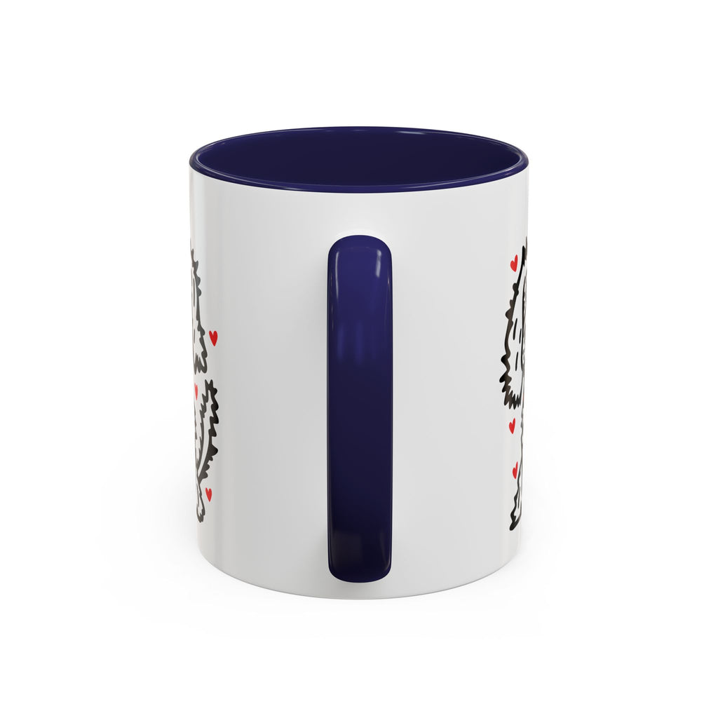 Hand-Drawn Fluffy Dog Red Collar Accent Coffee Mug | White Dog Illustration