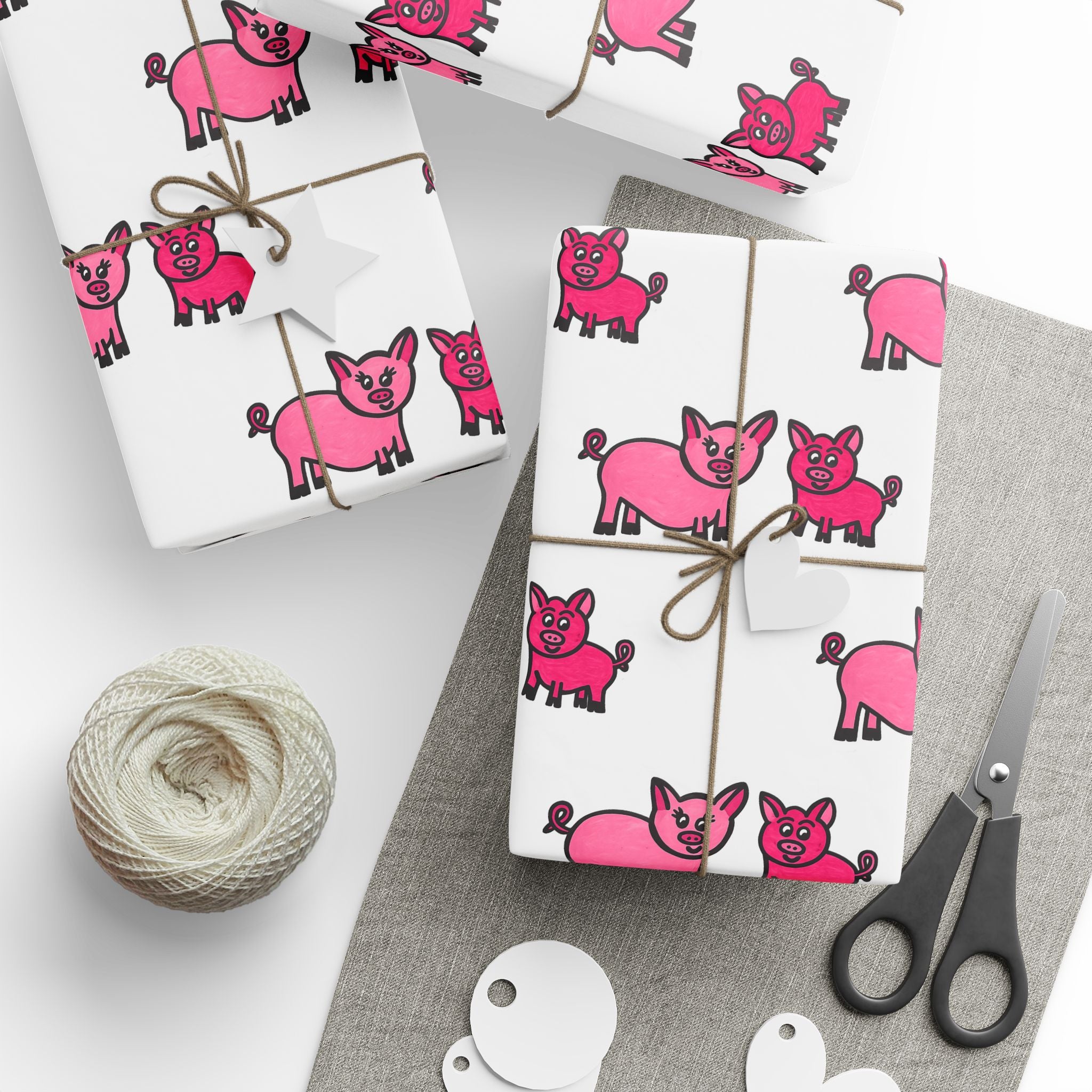 Hand-Drawn Pink Pig Pattern Wrapping Paper | Cute Farm Animal Gift Wrap