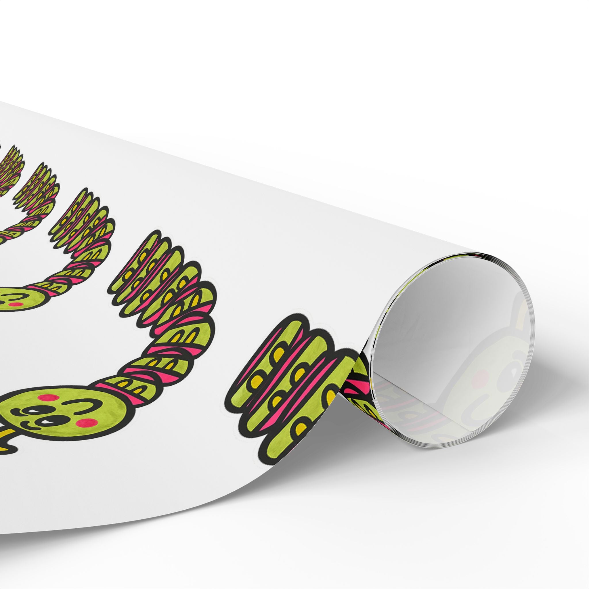 Hand-Drawn Green Cartoon Caterpillar Wrapping Paper | Repeating Bug Pattern