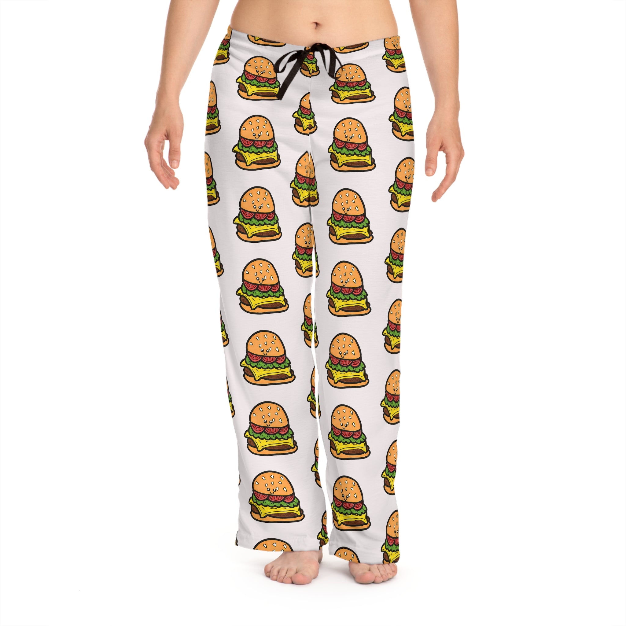 Hand-Drawn Cartoon Cheeseburger Pattern Pajama Pants | All-Over Print