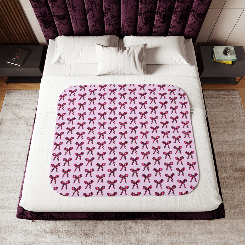 Hand-Drawn Pink Bow Pattern Sherpa Blanket | Cozy Reversible Throw