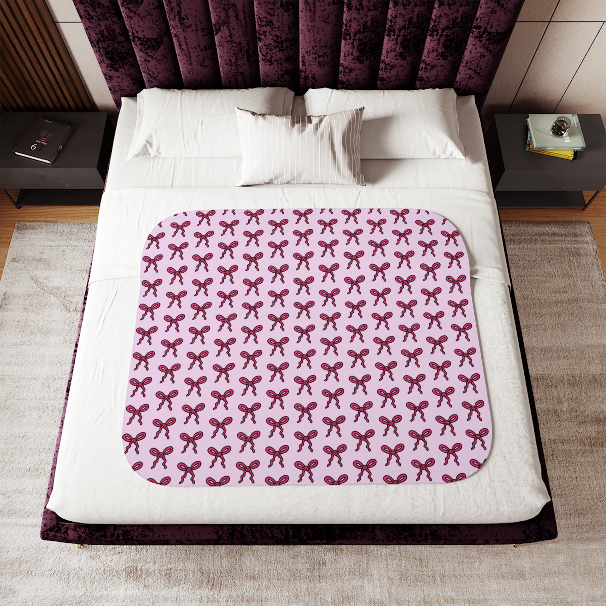 Hand-Drawn Pink Bow Pattern Sherpa Blanket | Cozy Reversible Throw