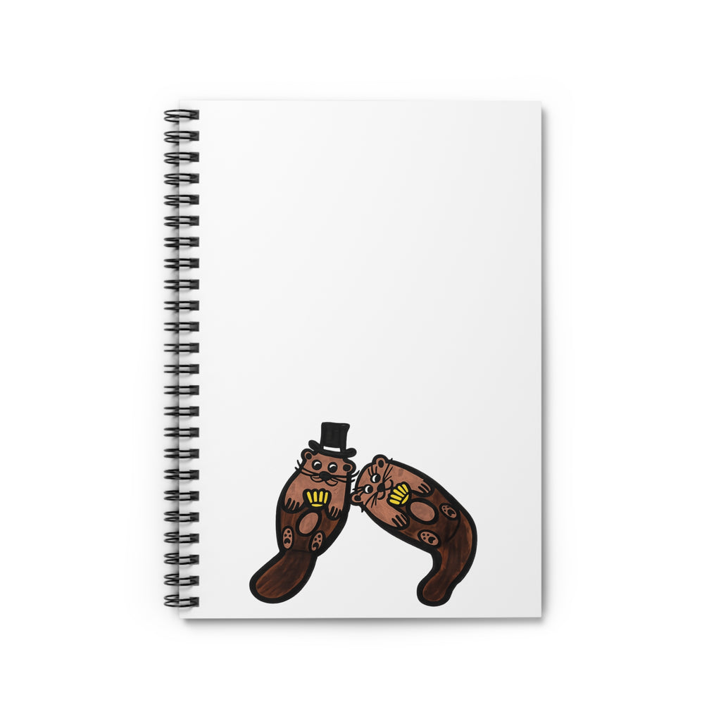 Hand-Drawn Otter Couple Holding Shells Spiral Notebook | Ruled Journal