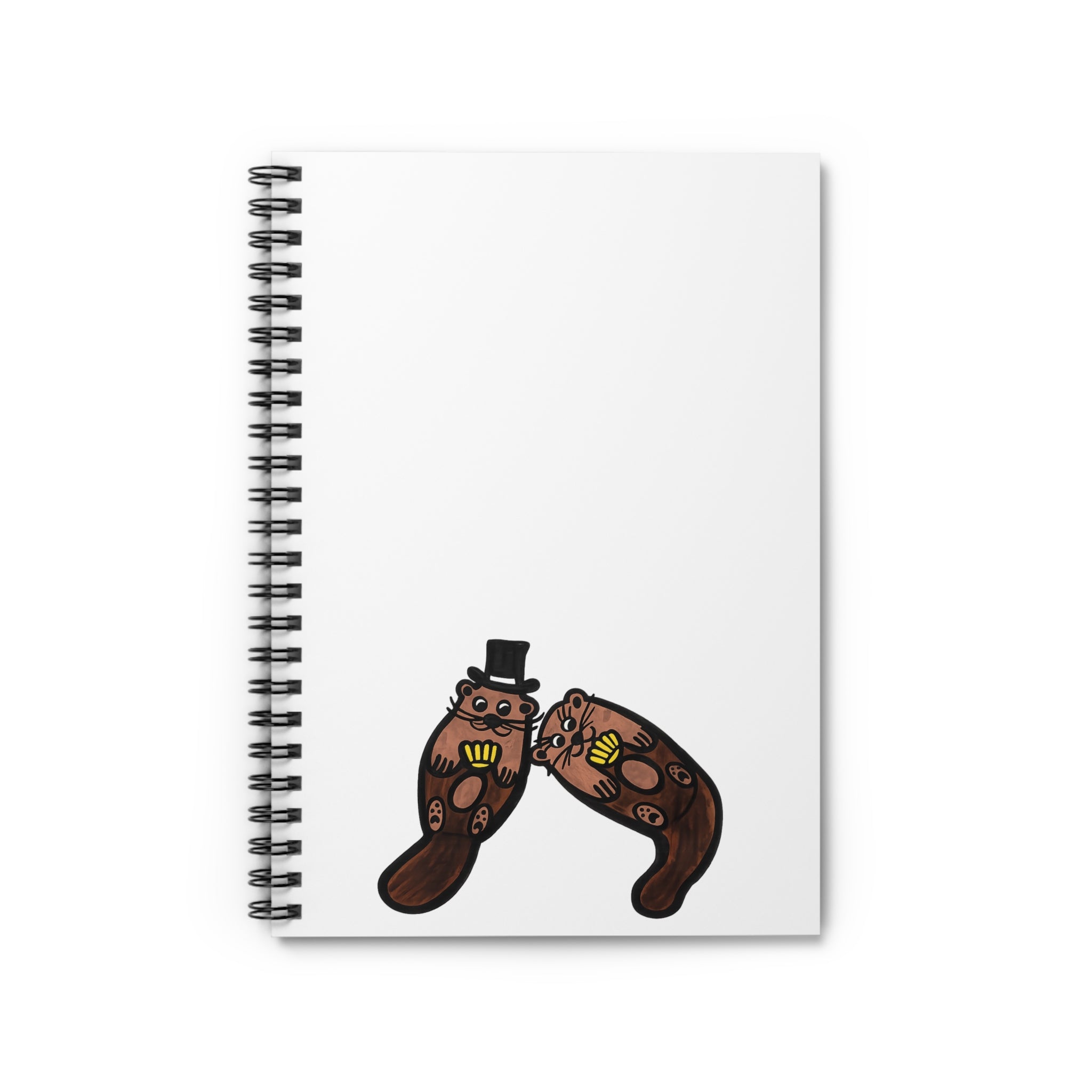 Hand-Drawn Otter Couple Holding Shells Spiral Notebook | Ruled Journal