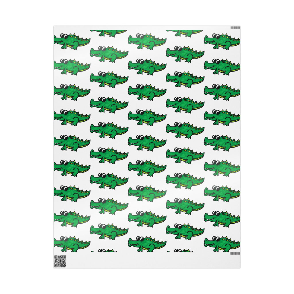 Hand-Drawn Green Cartoon Alligator Wrapping Paper | Repeating Dino Pattern