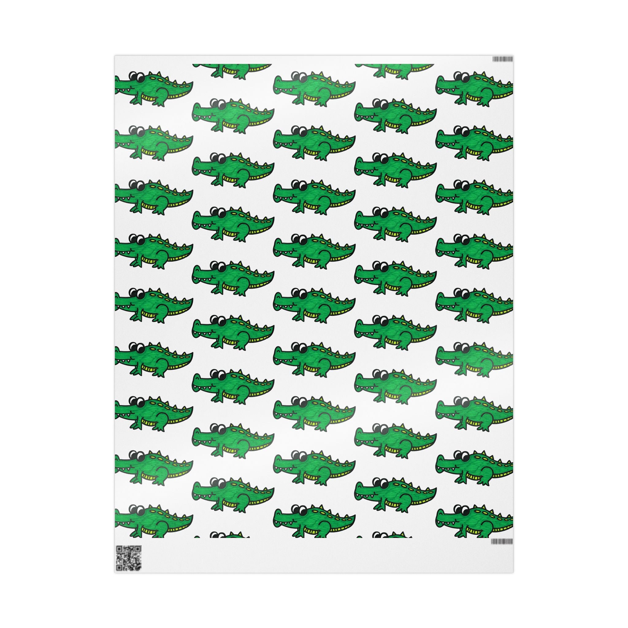 Hand-Drawn Green Cartoon Alligator Wrapping Paper | Repeating Dino Pattern
