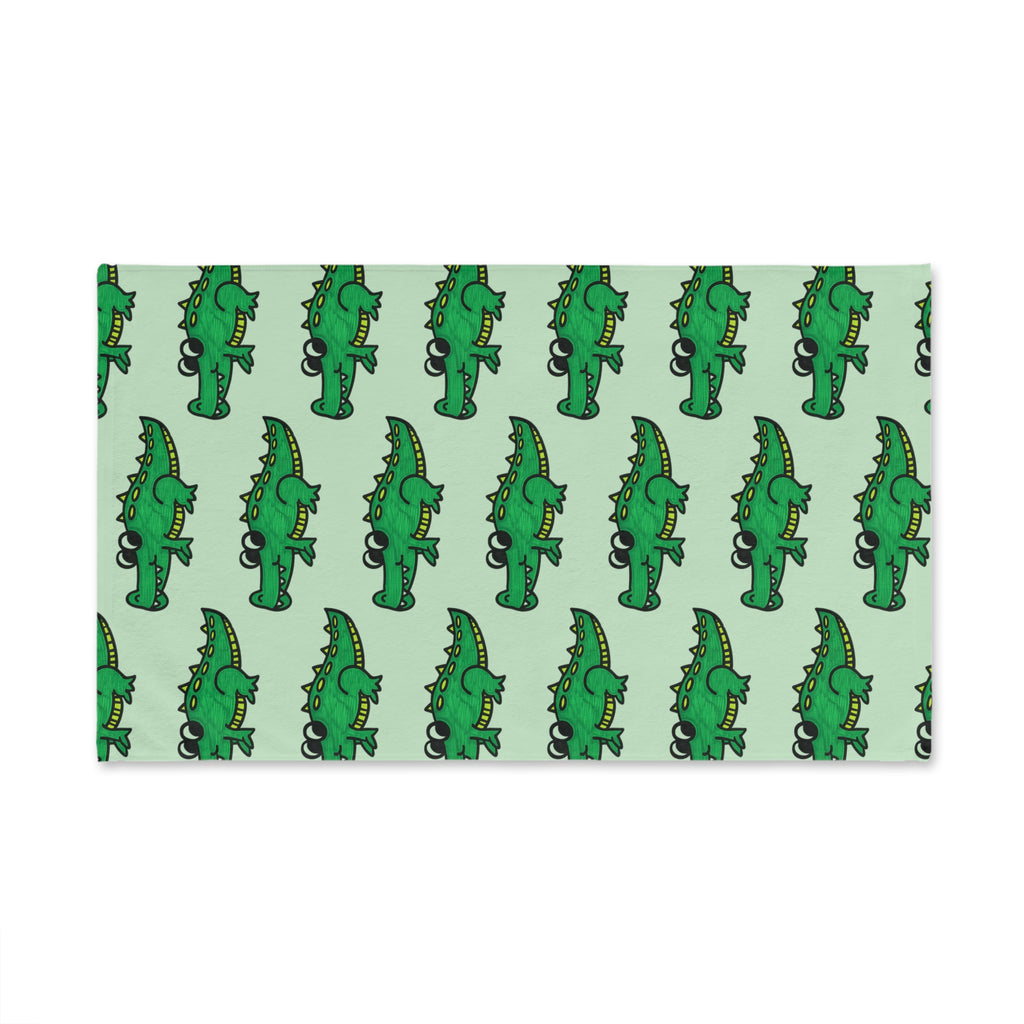 Hand-Drawn Green Crocodile Pattern Hand Towel | Cute Alligator Repeat Design