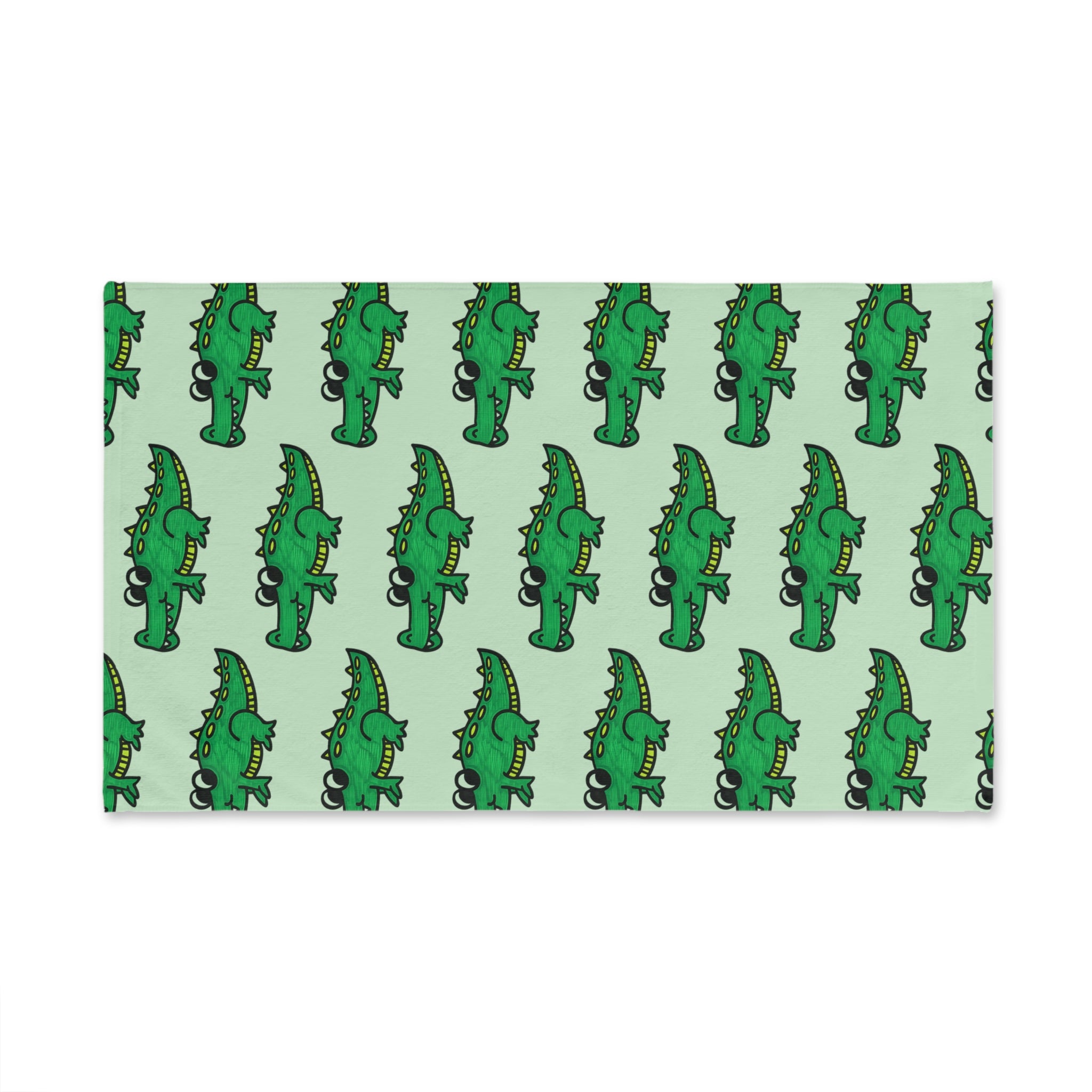 Hand-Drawn Green Crocodile Pattern Hand Towel | Cute Alligator Repeat Design