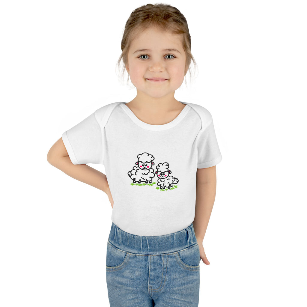 Hand-Drawn Mama and Baby Sheep Infant Bodysuit | Cute Lambs Nursery