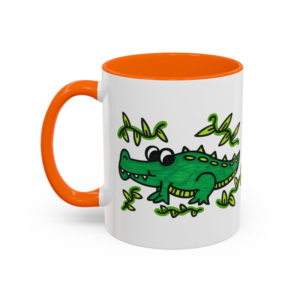 Hand-Drawn Green Playful Alligator Mug | Accent Coffee Mug