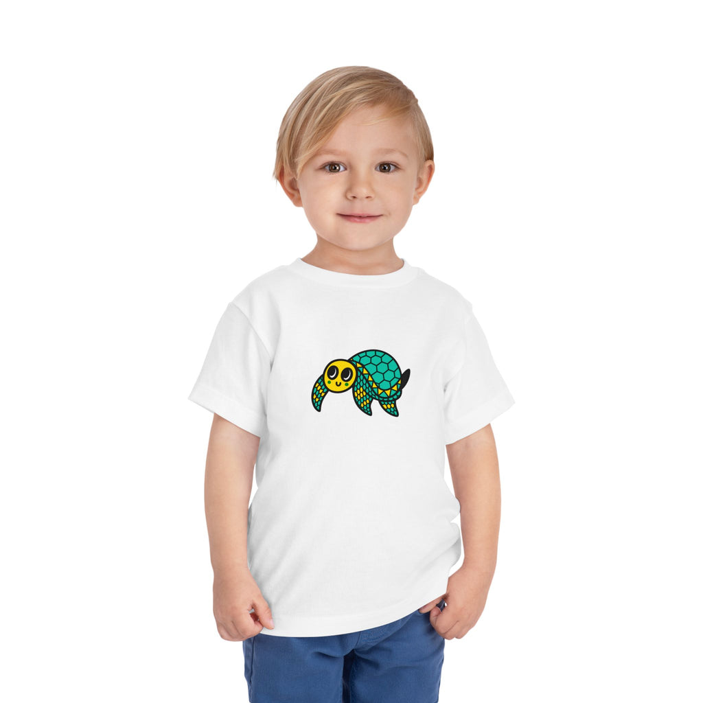 Hand-Drawn Cute Sea Turtle Toddler Tee | Green Turtle Illustration