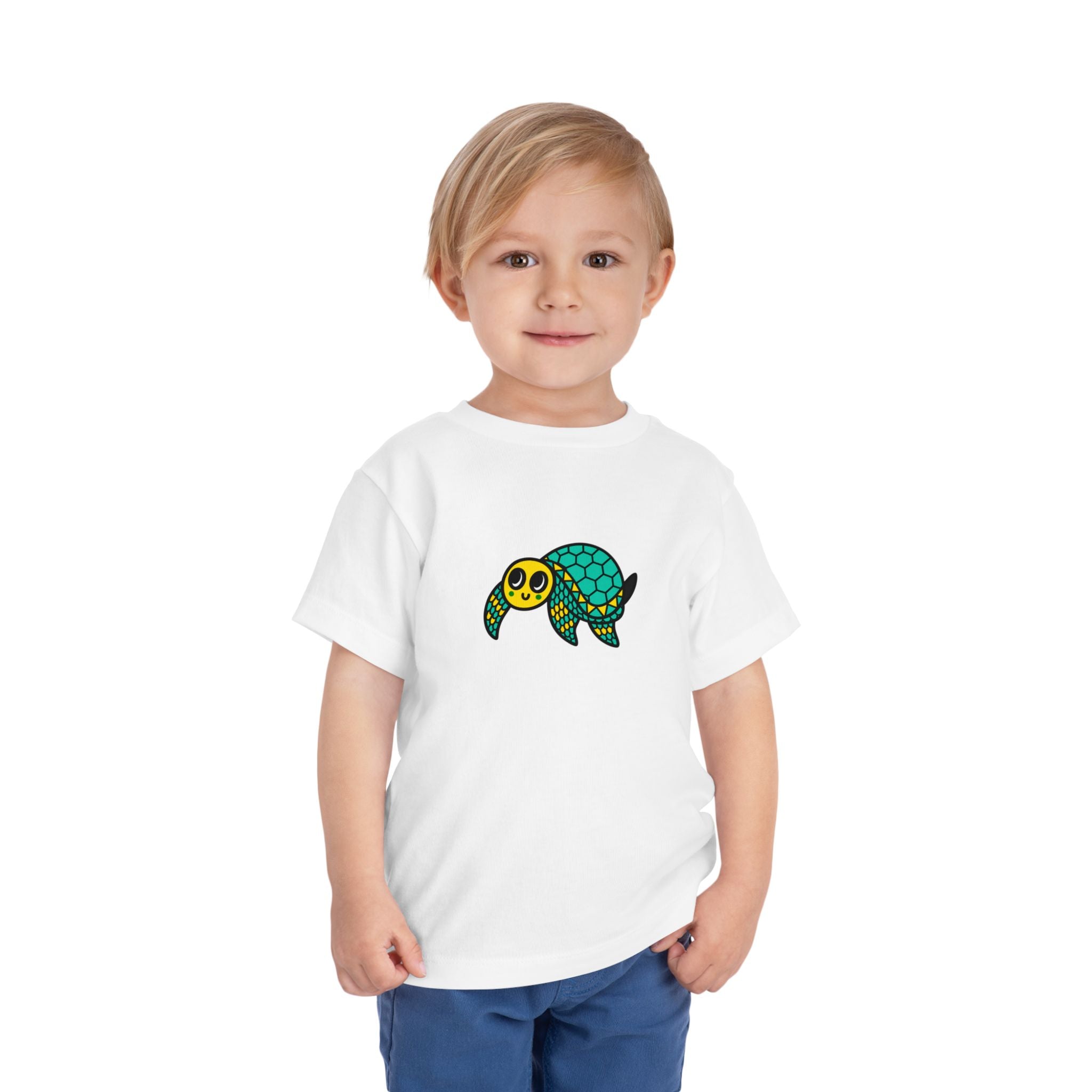 Hand-Drawn Cute Sea Turtle Toddler Tee | Green Turtle Illustration