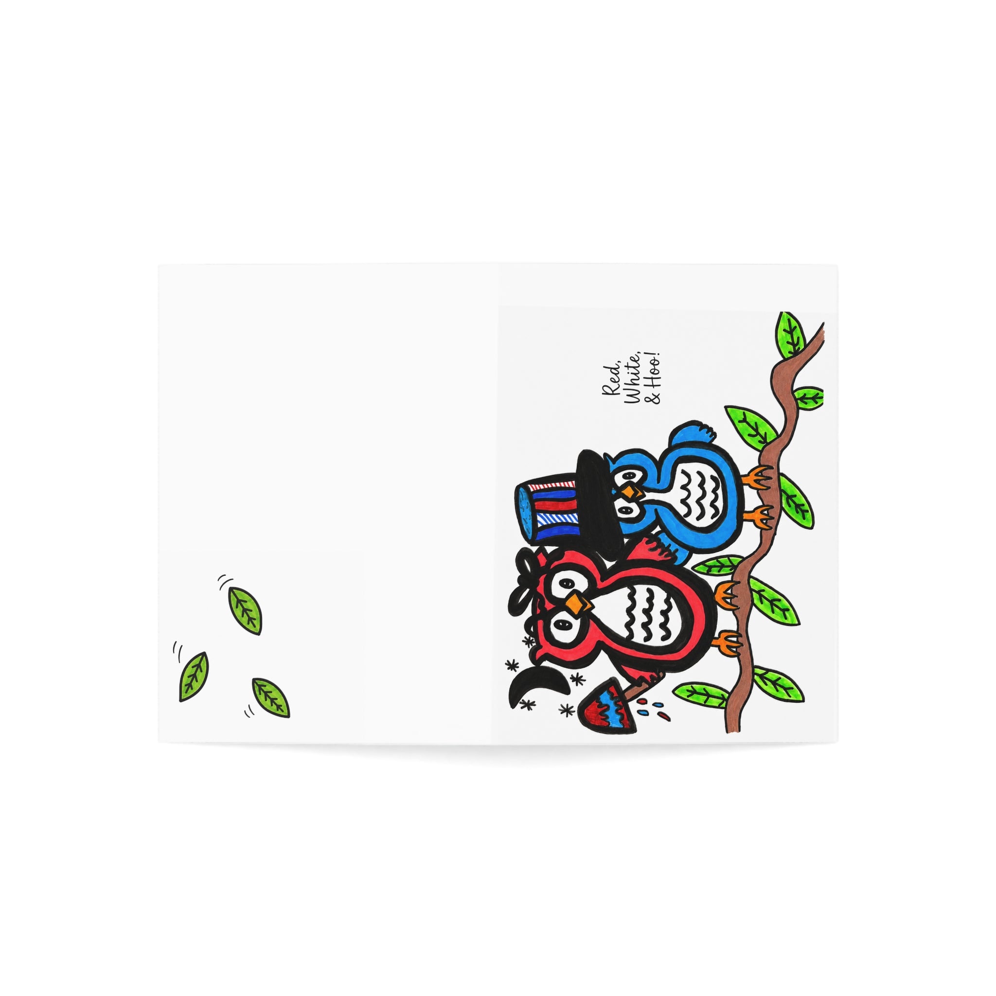 Cute Patriotic Owl Card, Hand Drawn Fourth of July Greeting Card, Whimsical Americana Owl Card, Red White Blue Card