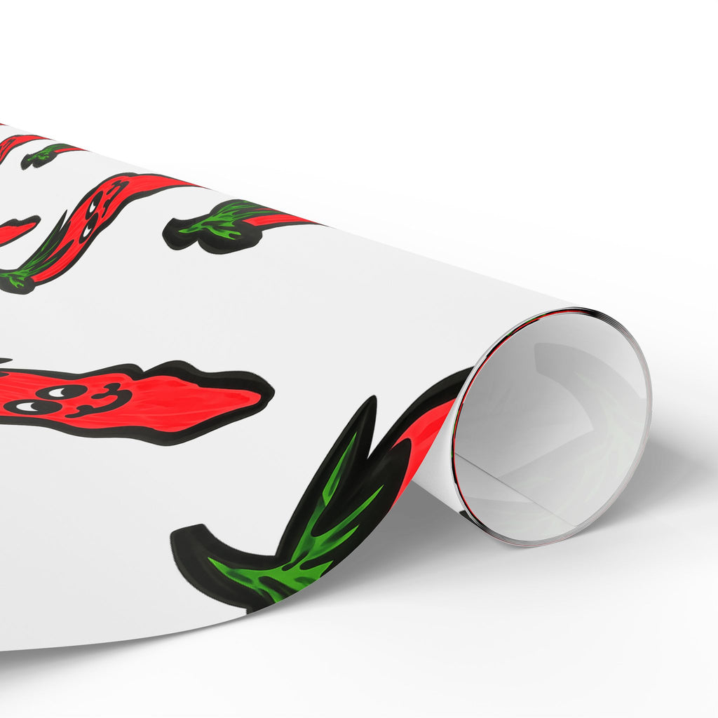 Hand-Drawn Smiling, Cute Chili Pepper Wrapping Paper | Whimsical Pepper Food Pattern
