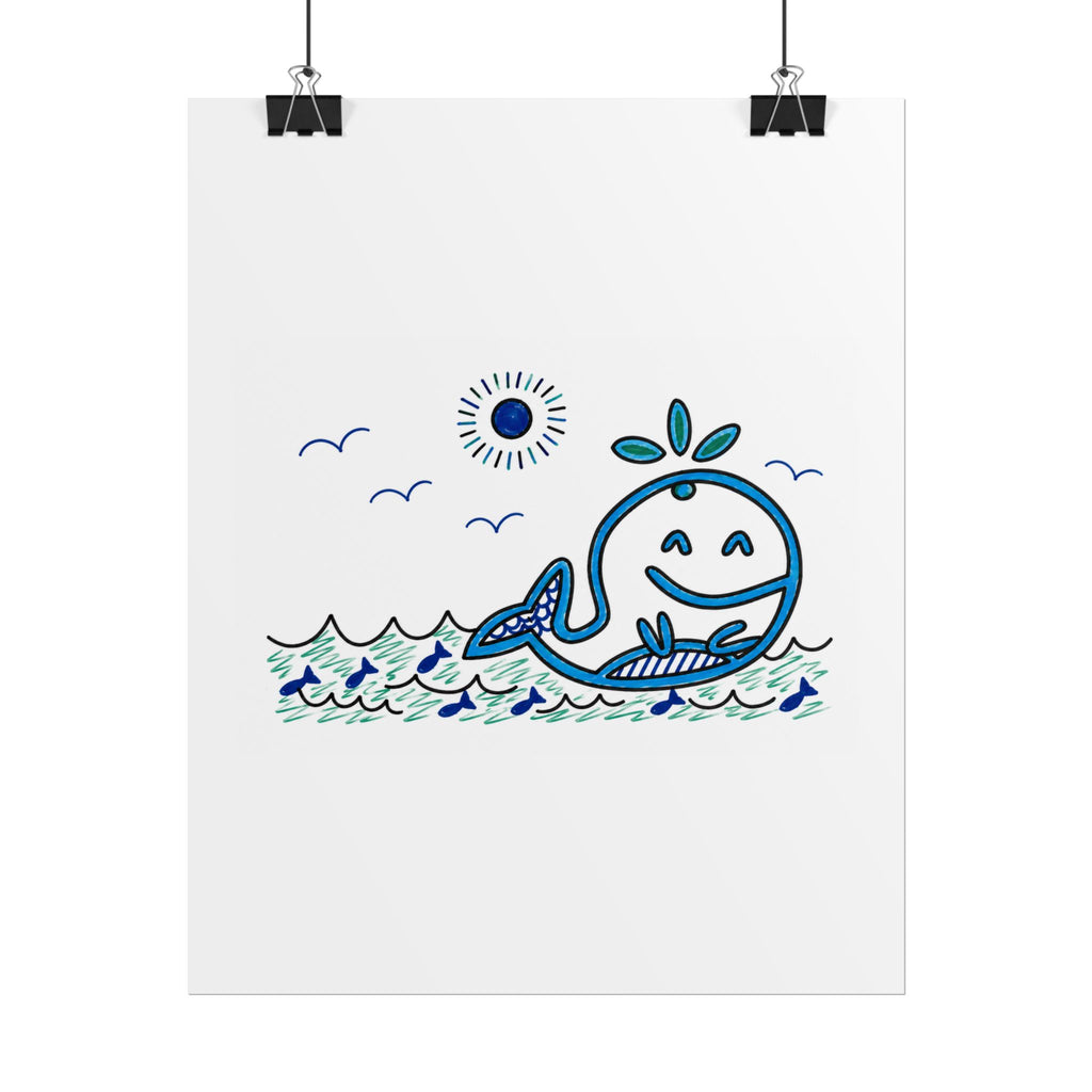 Hand-Drawn Smiling Whale Illustration Poster | Rolled Poster, Nautical Ocean Art