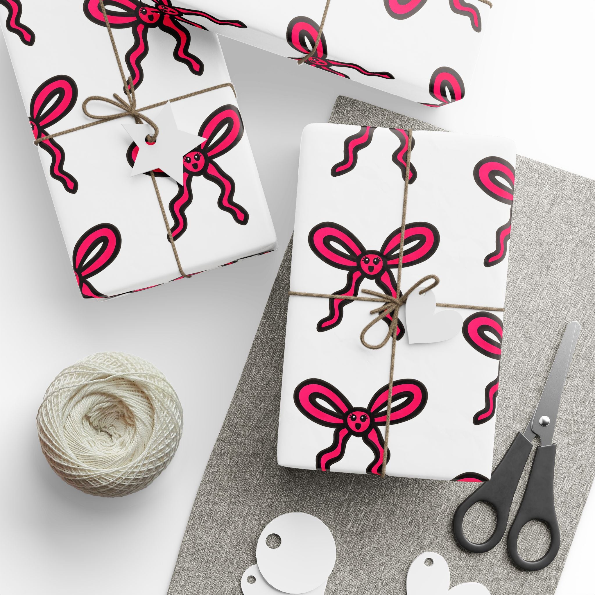 Hand-Drawn Pink Bow Pattern Wrapping Paper | Ribbon Repeat Holiday Gift Wrap