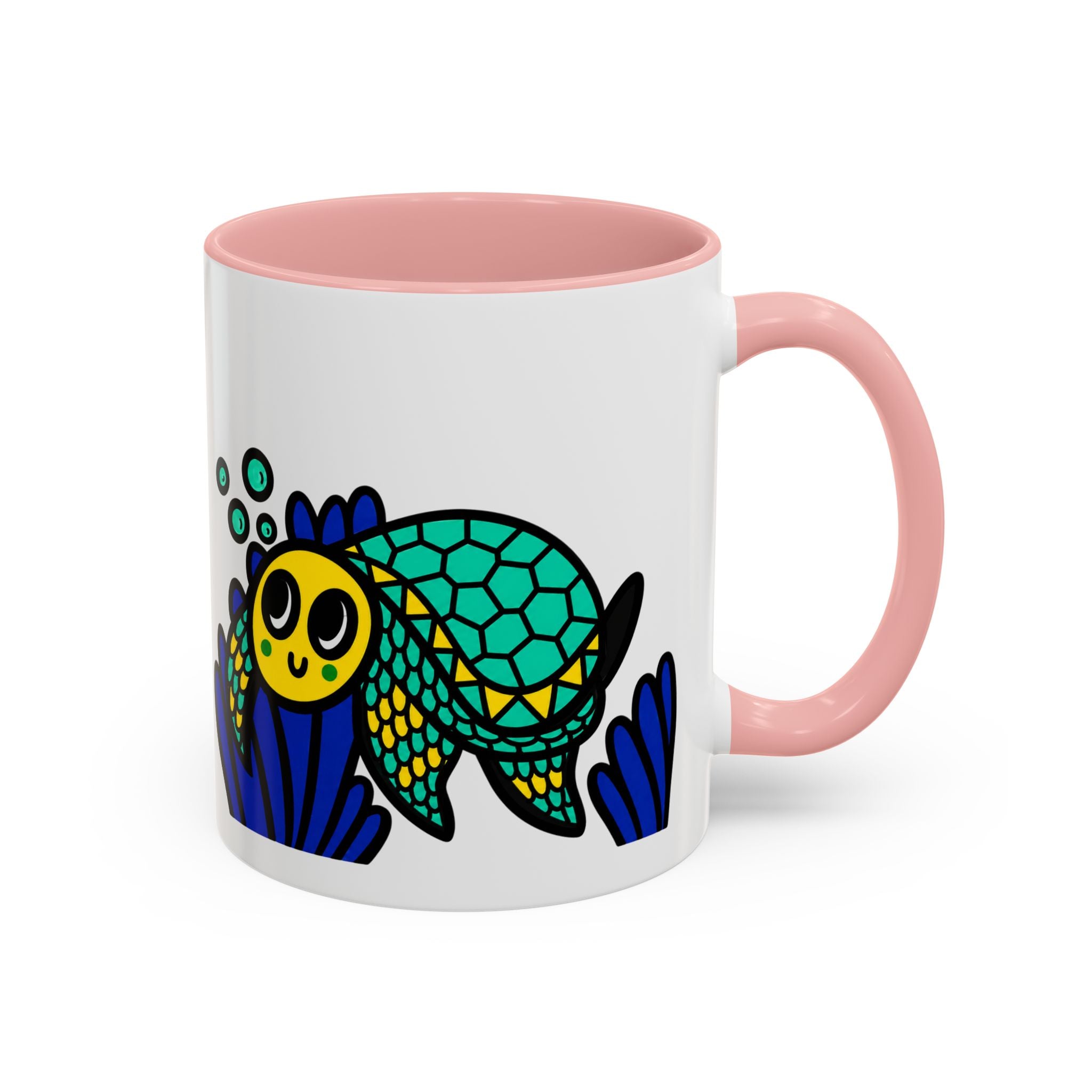 Hand-Drawn Undersea Turtle Coral Accent Mug | 11oz or 15oz