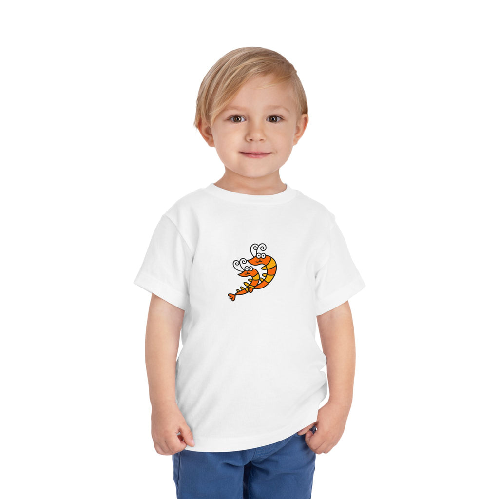 Hand-Drawn Smiling Cartoon Shrimp Toddler Tee | Cute Sea Creature Shirt