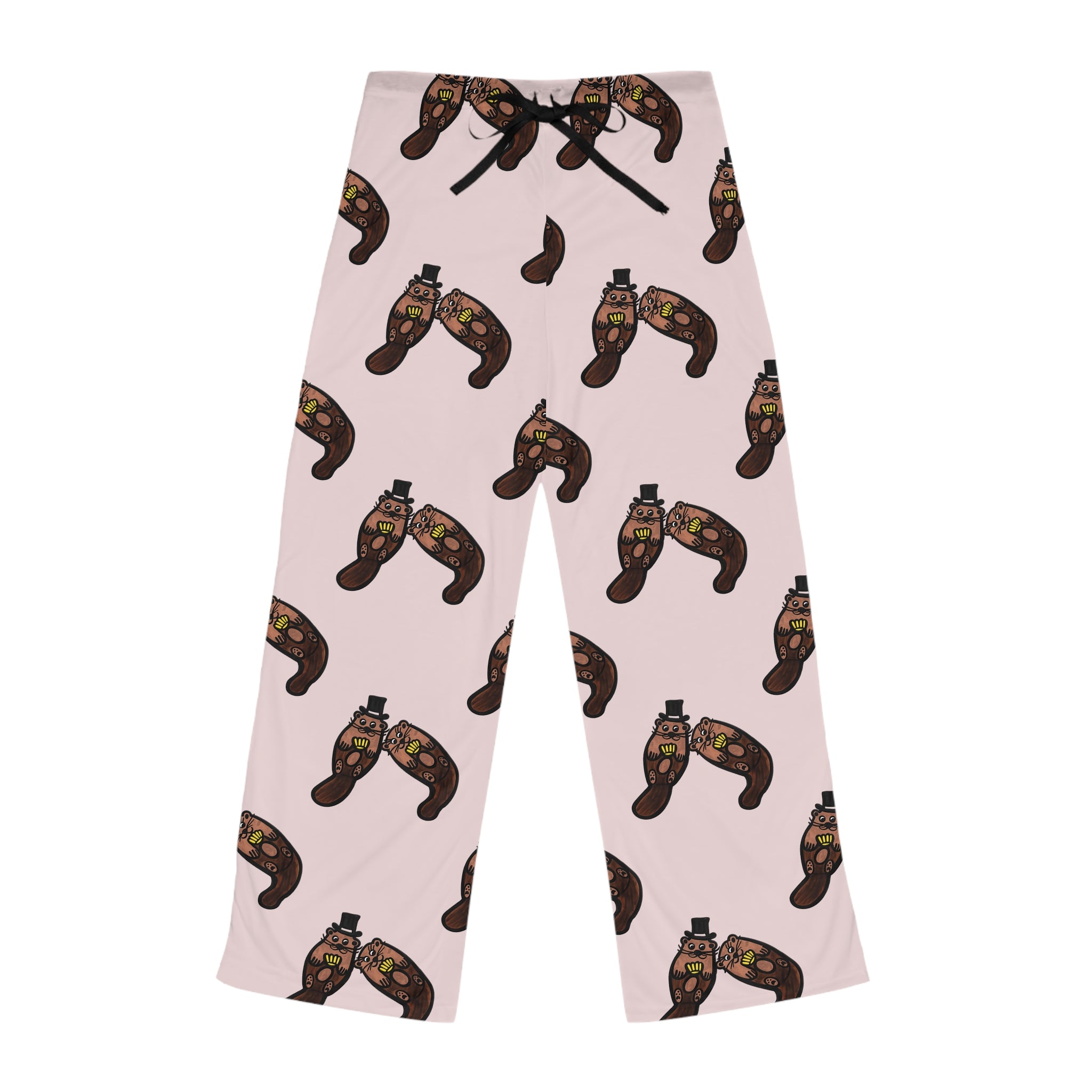 Hand-Drawn Cute Coastal Otter Yellow Seashell Pajama Pants