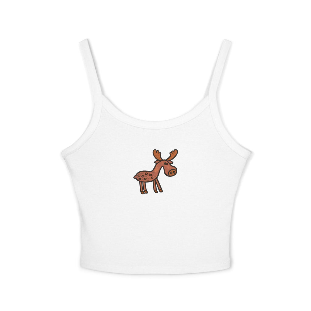 Hand-Drawn Whimsical Brown Moose Spaghetti Strap Tank Top | Woodland Creature Animal Art, Fitted Comfort