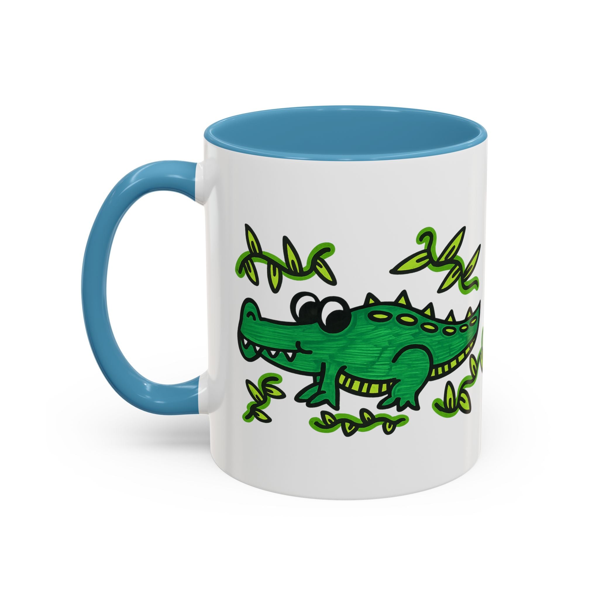Hand-Drawn Green Playful Alligator Mug | Accent Coffee Mug
