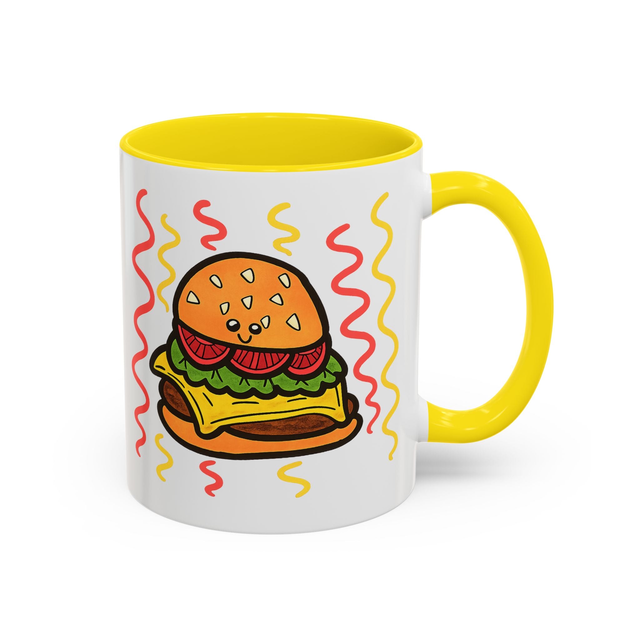 Hand-Drawn Cute Cheeseburger Cartoon Mug | Accent Coffee Mug 11oz 15oz