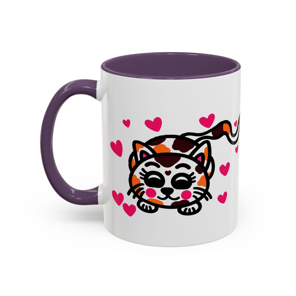 Hand-Drawn Calico Cat with Pink Hearts Mug | Accent Coffee Mug 11oz 15oz
