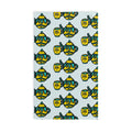 Hand-Drawn Yellow and Teal Mustache Teapot and Mug Pattern Hand Towel | Cute Teatime Kitchen Linen