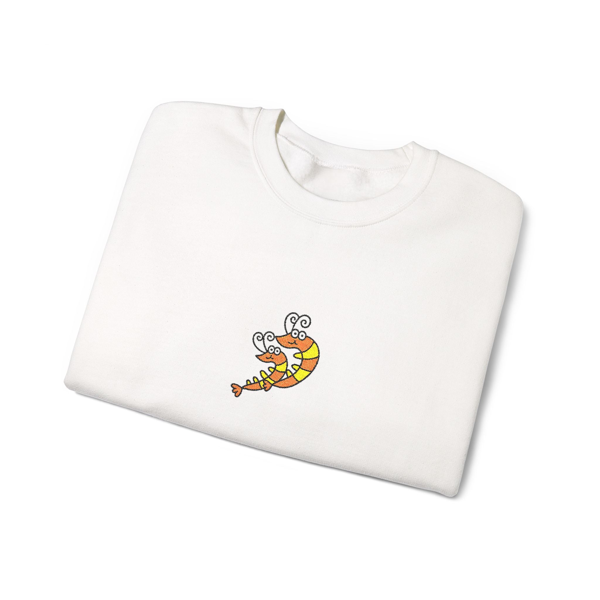 Hand-Drawn Shrimp Illustration Crewneck | Orange Shrimp Swimming Sweatshirt