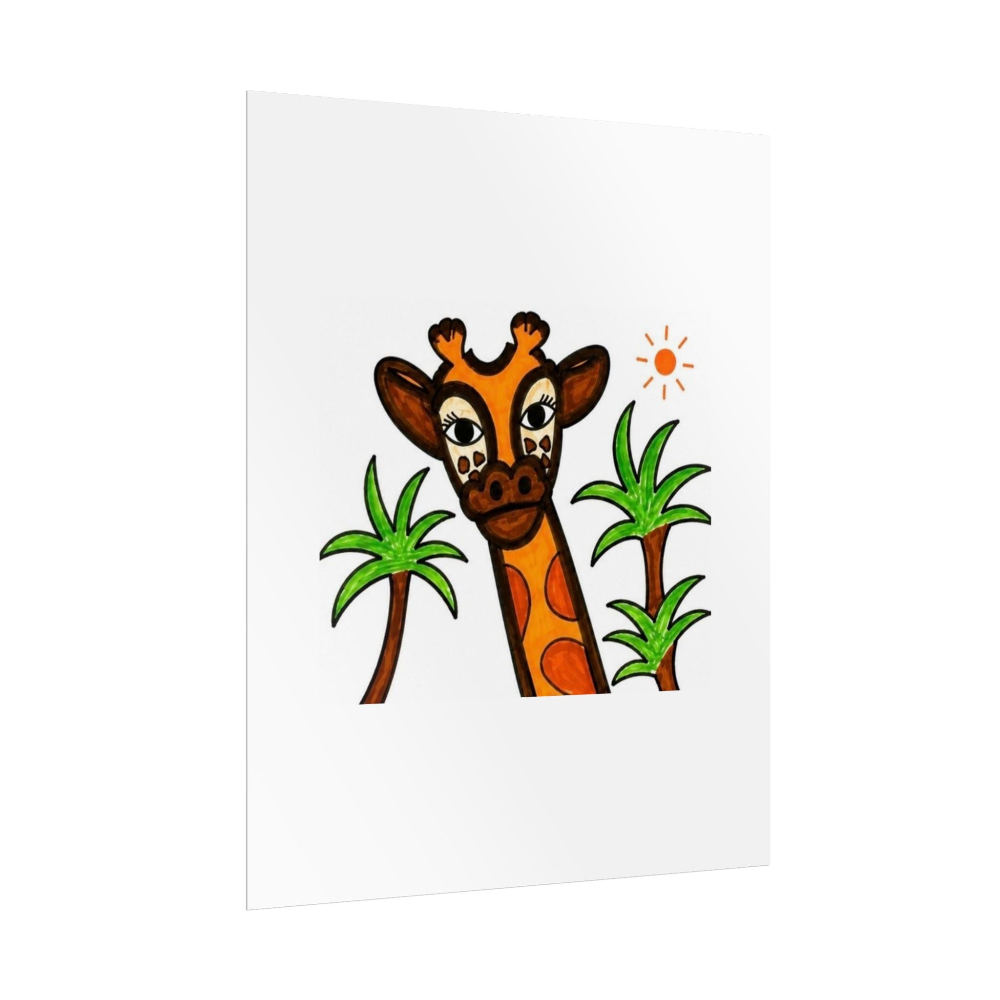 Hand-Drawn Giraffe Palm Trees Poster | Rolled Art Print