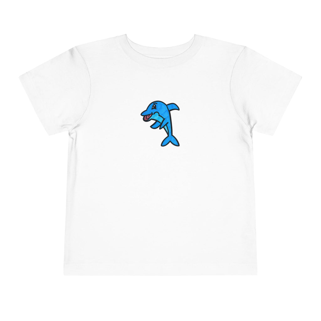 Hand-Drawn Blue Cartoon Dolphin Toddler Tee | Cute Sea Animal Kids Shirt