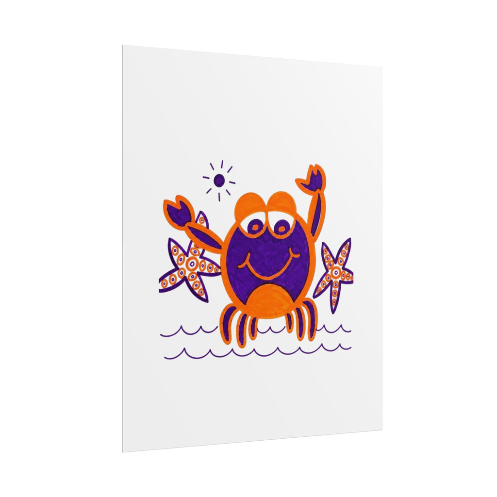 Hand-Drawn Happy Crab Illustration rolled poster | Beach Sea Starfish Wall Art