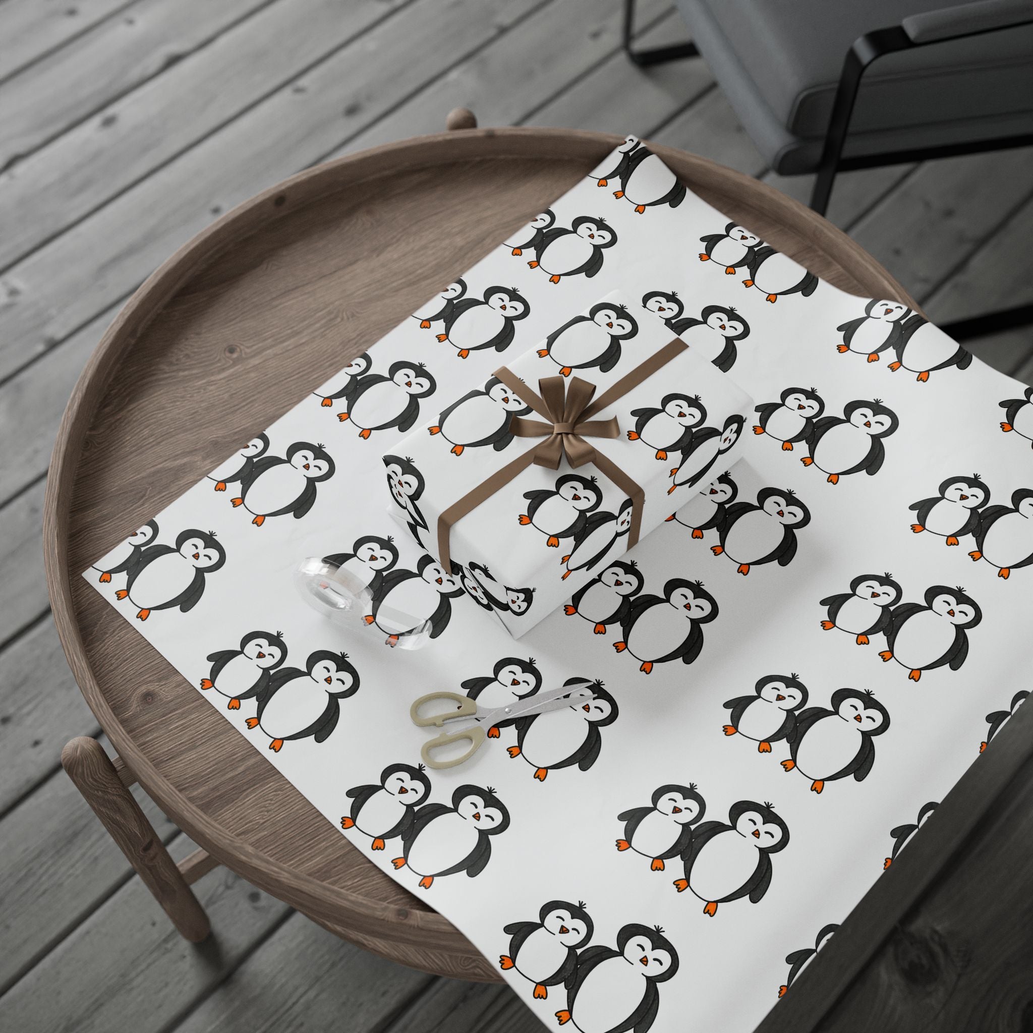 Hand-Drawn Penguin Pattern Wrapping Paper | Cute Penguin Family Gift Wrap