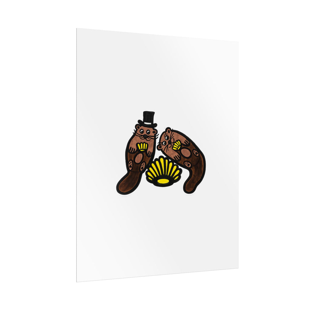 Hand-Drawn Otter Duo with Seashell Poster | Rolled Poster