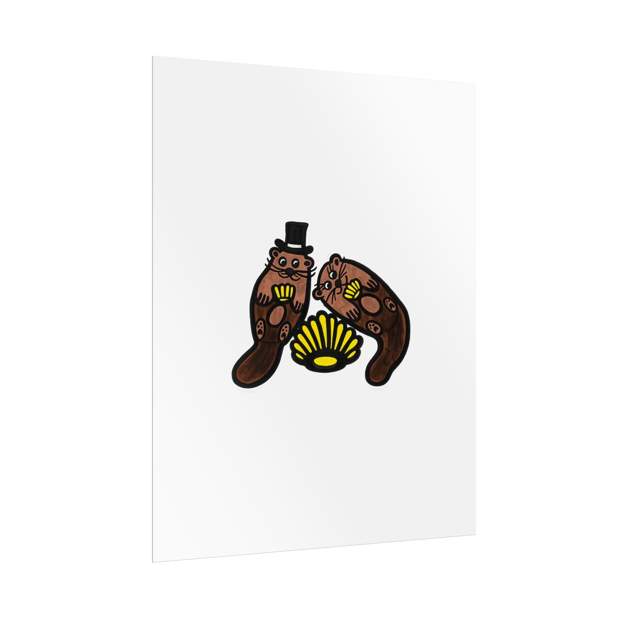 Hand-Drawn Otter Duo with Seashell Poster | Rolled Poster