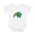 Hand-Drawn Cute Sea Turtle Illustration Infant Bodysuit | Teal Yellow Baby Turtle
