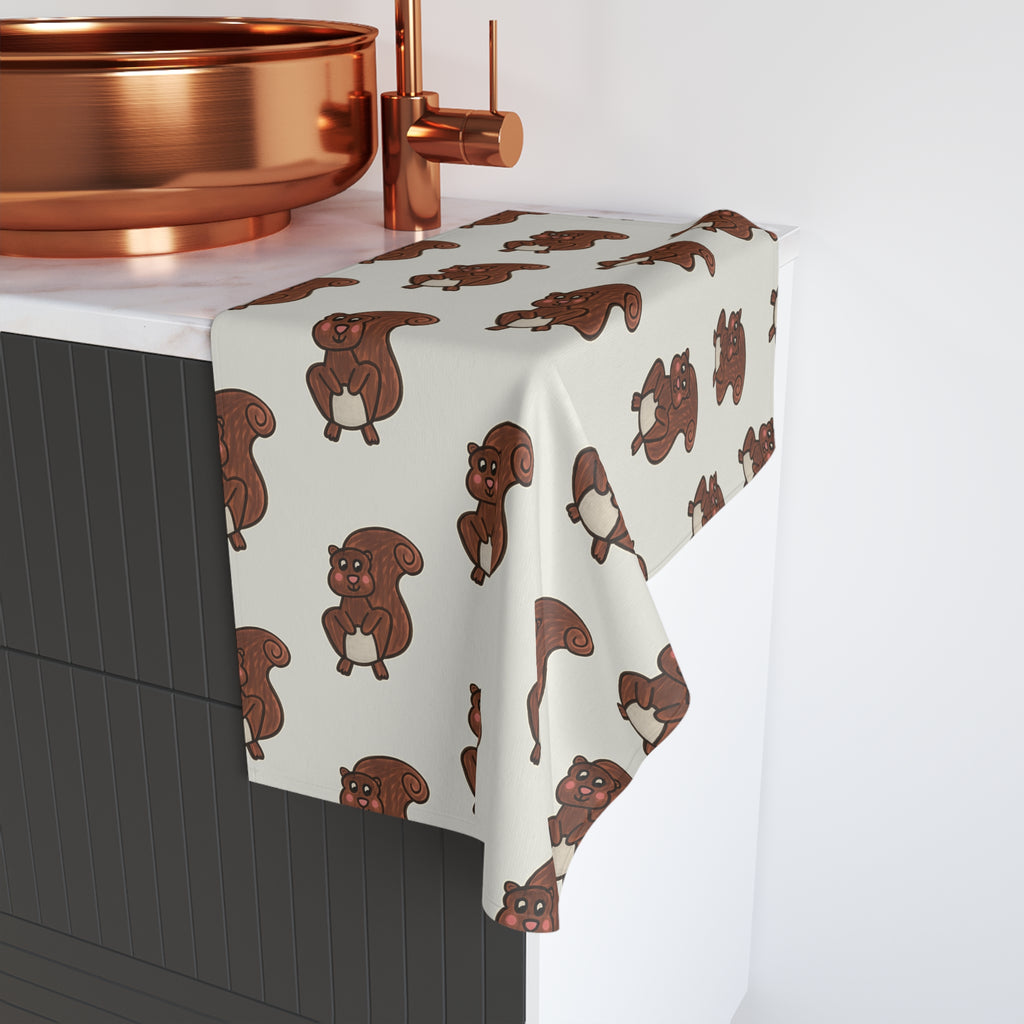 Hand-Drawn Cartoon Squirrel Pattern Hand Towel | Cute Brown Squirrel Design