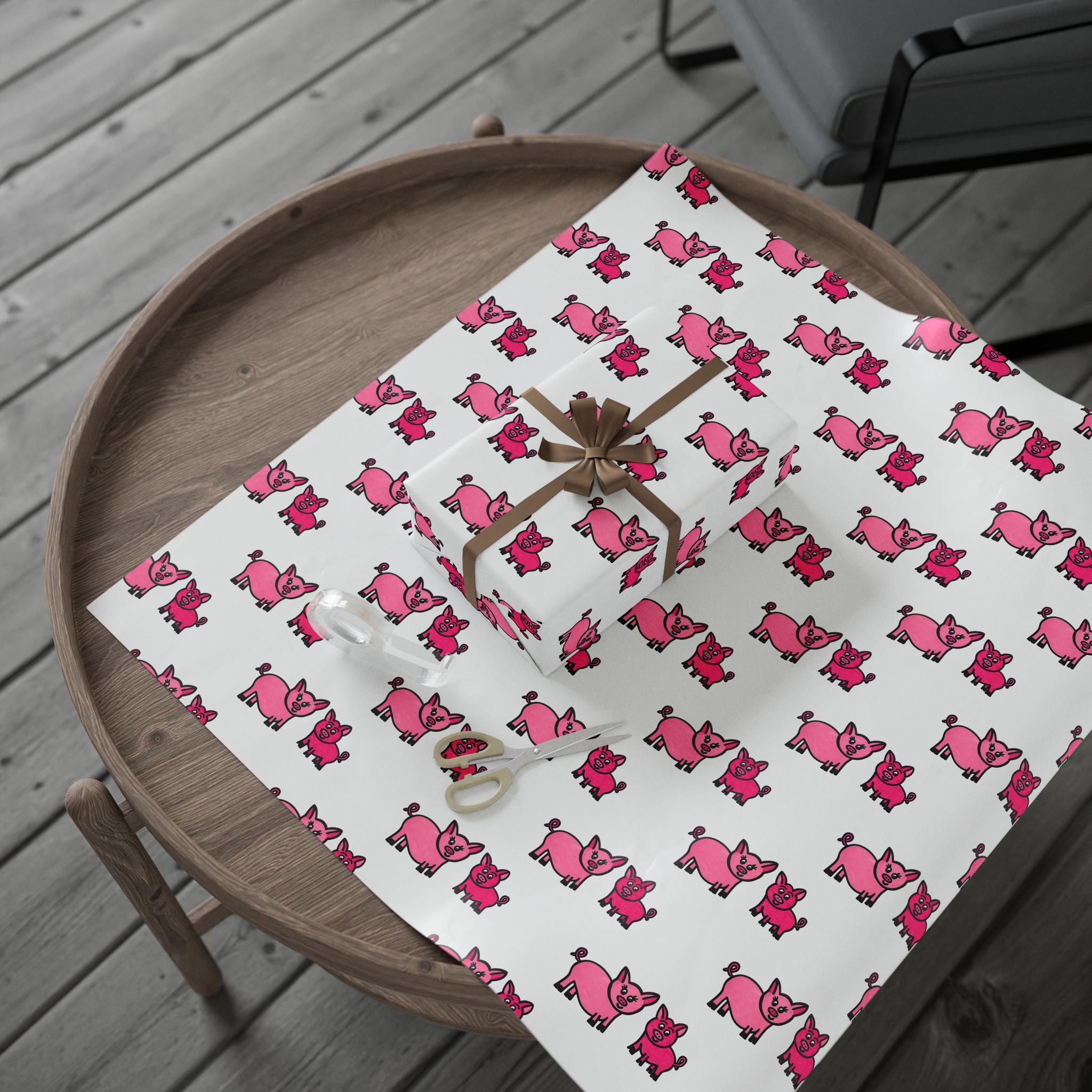 Hand-Drawn Pink Pig Pattern Wrapping Paper | Cute Farm Animal Gift Wrap