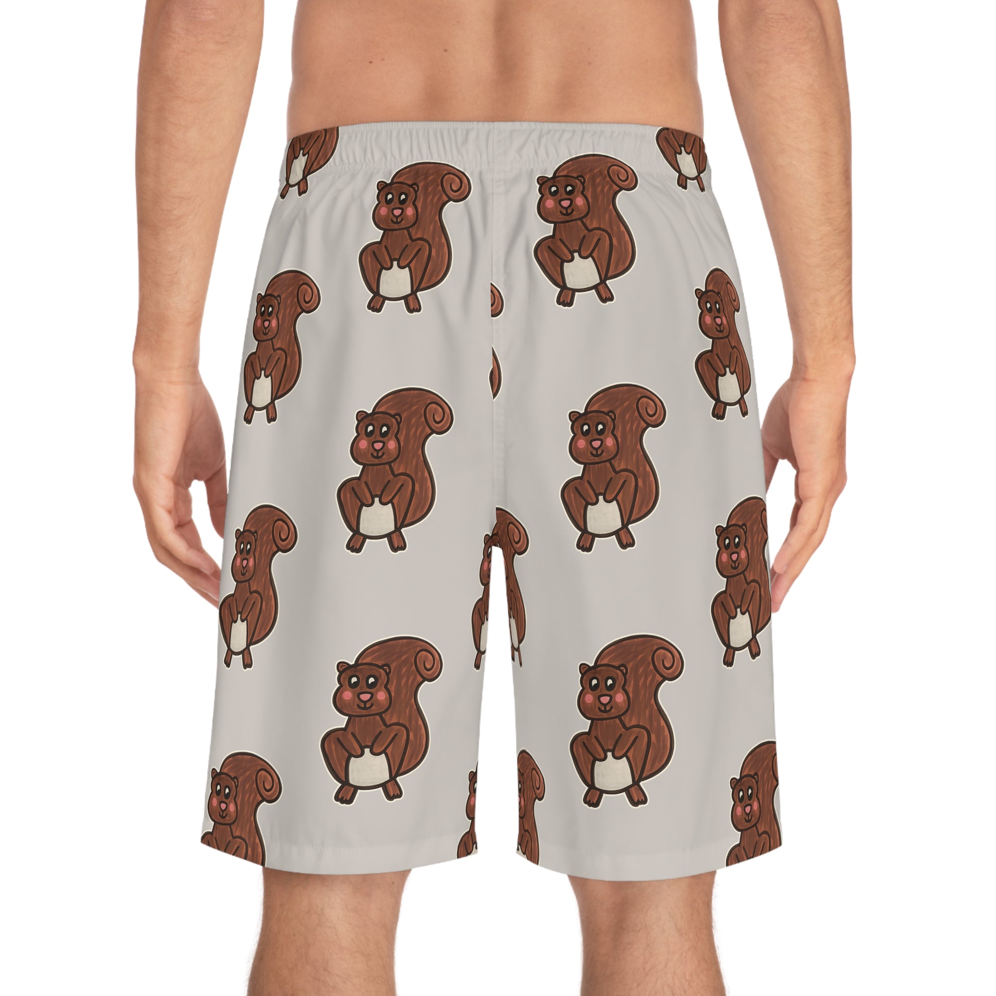 Hand-Drawn Cute Squirrel Pattern Board Shorts | All-Over Print