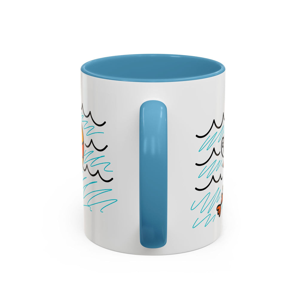Hand-Drawn Two Shrimp Ocean Waves Mug | Coastal Seafood Ceramic Coffee Mug