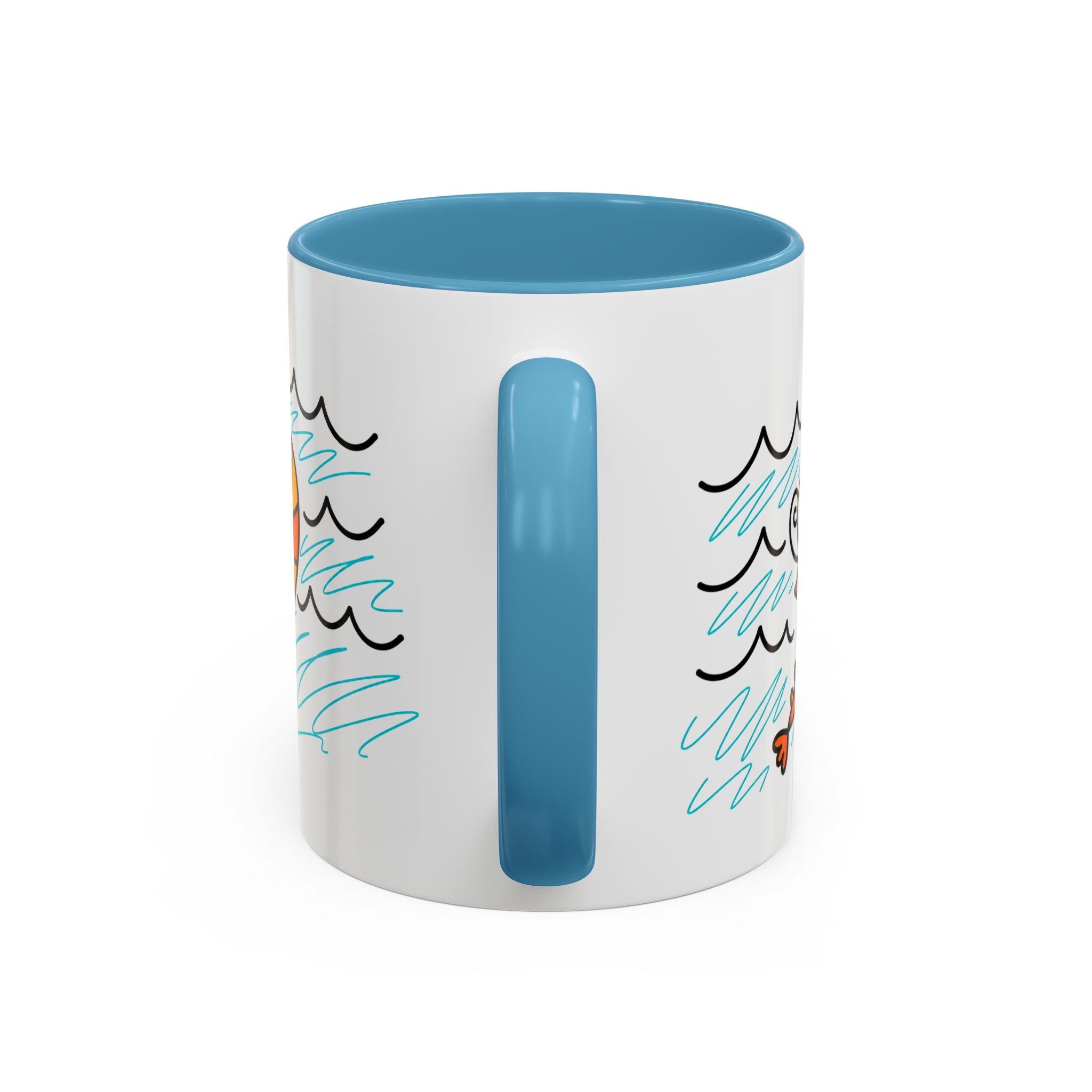 Hand-Drawn Two Shrimp Ocean Waves Mug | Coastal Seafood Ceramic Coffee Mug