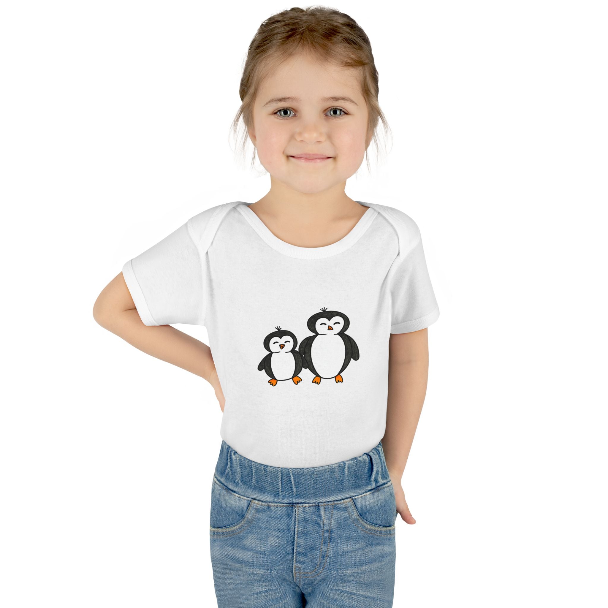 Hand-Drawn Cute Penguin Pair Infant Bodysuit | Baby Penguin Illustration