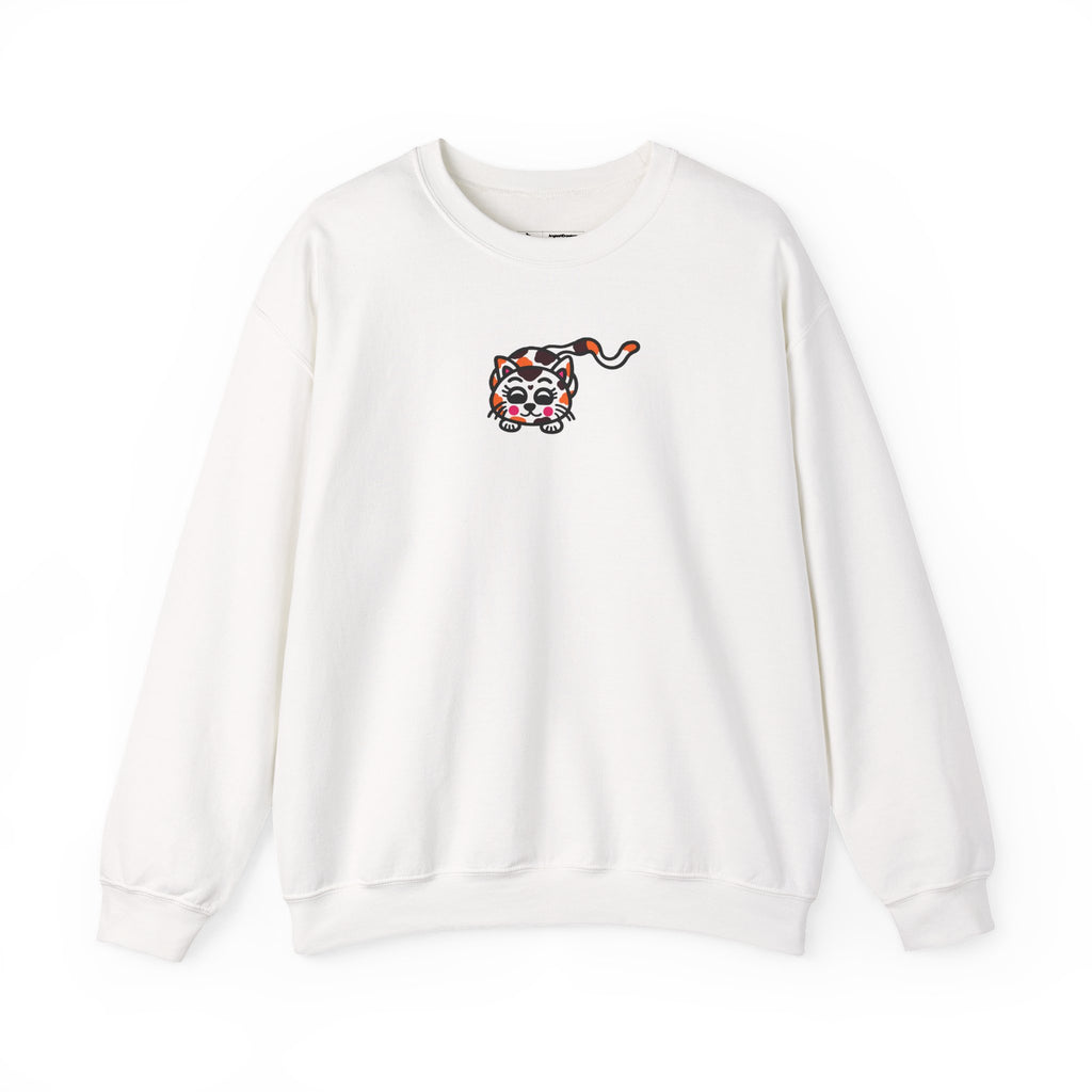 Hand-Drawn Calico Cat Illustration Crewneck Sweatshirt | Cute Animal Motif