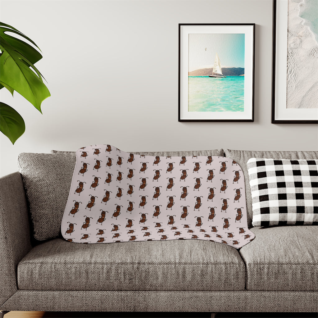 Hand-Drawn Ant Pattern Sherpa Blanket | Repeating Insect Design, Cozy Throw