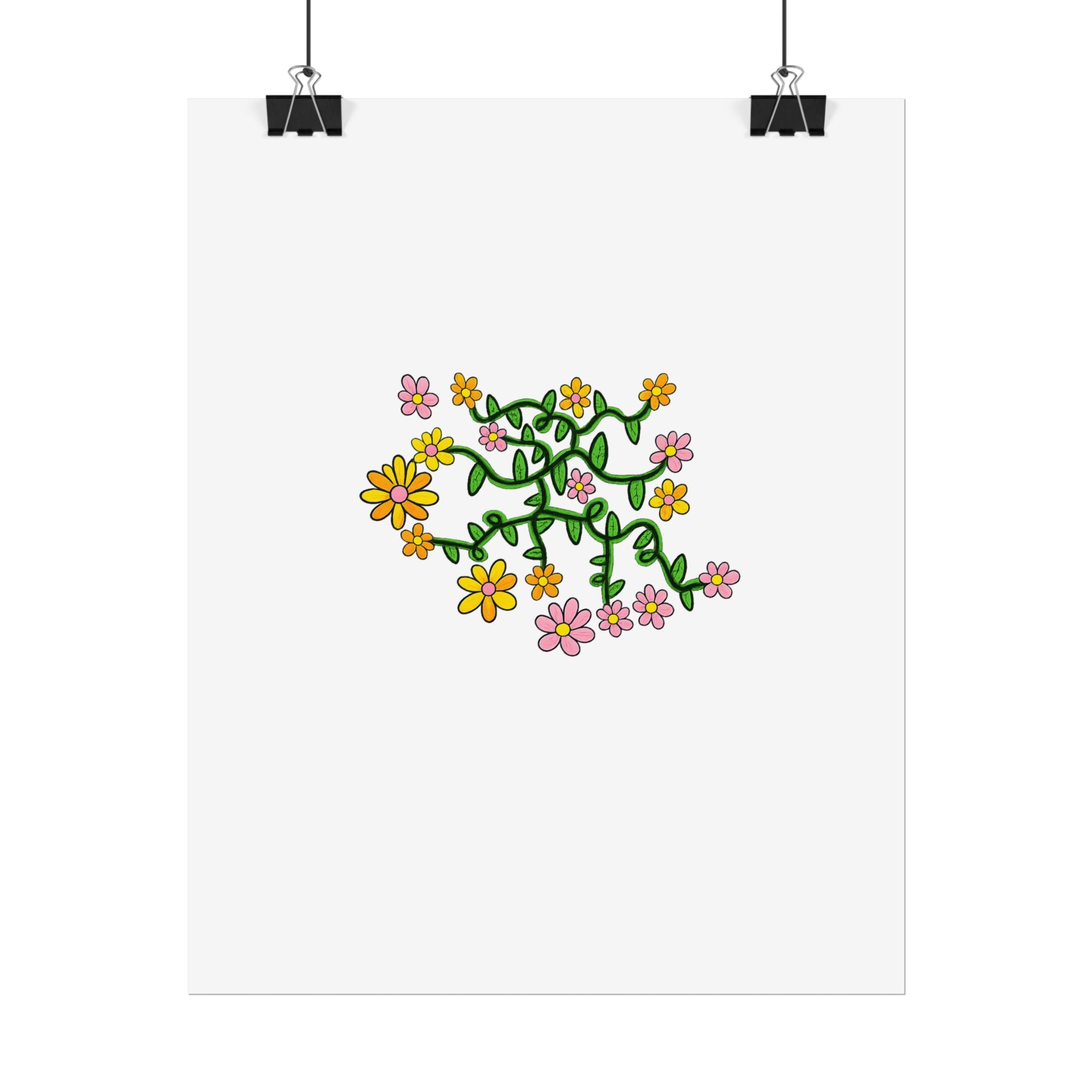 Hand-Drawn Yellow Orange Pink Floral Vine Rolled Posters