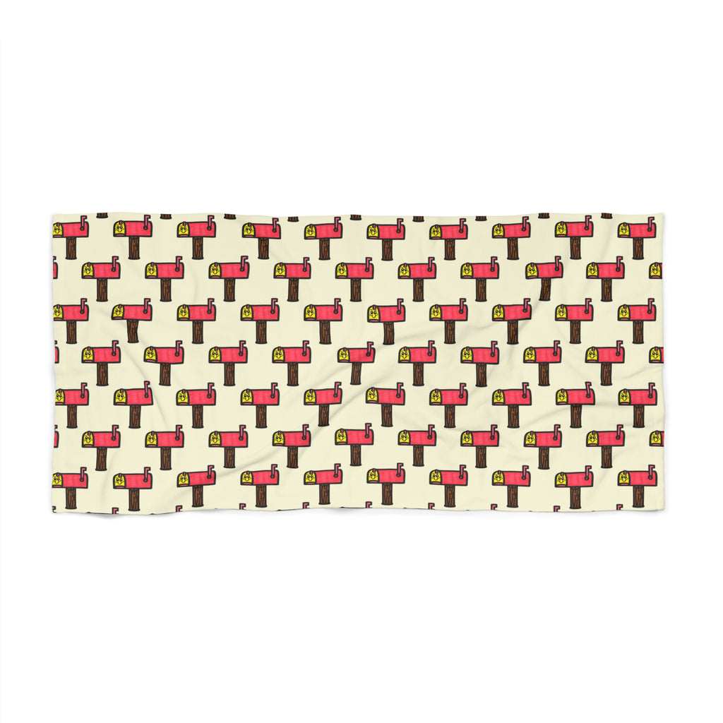 Hand-Drawn Retro Mailbox Pattern Beach Towel | Vintage Postbox Design