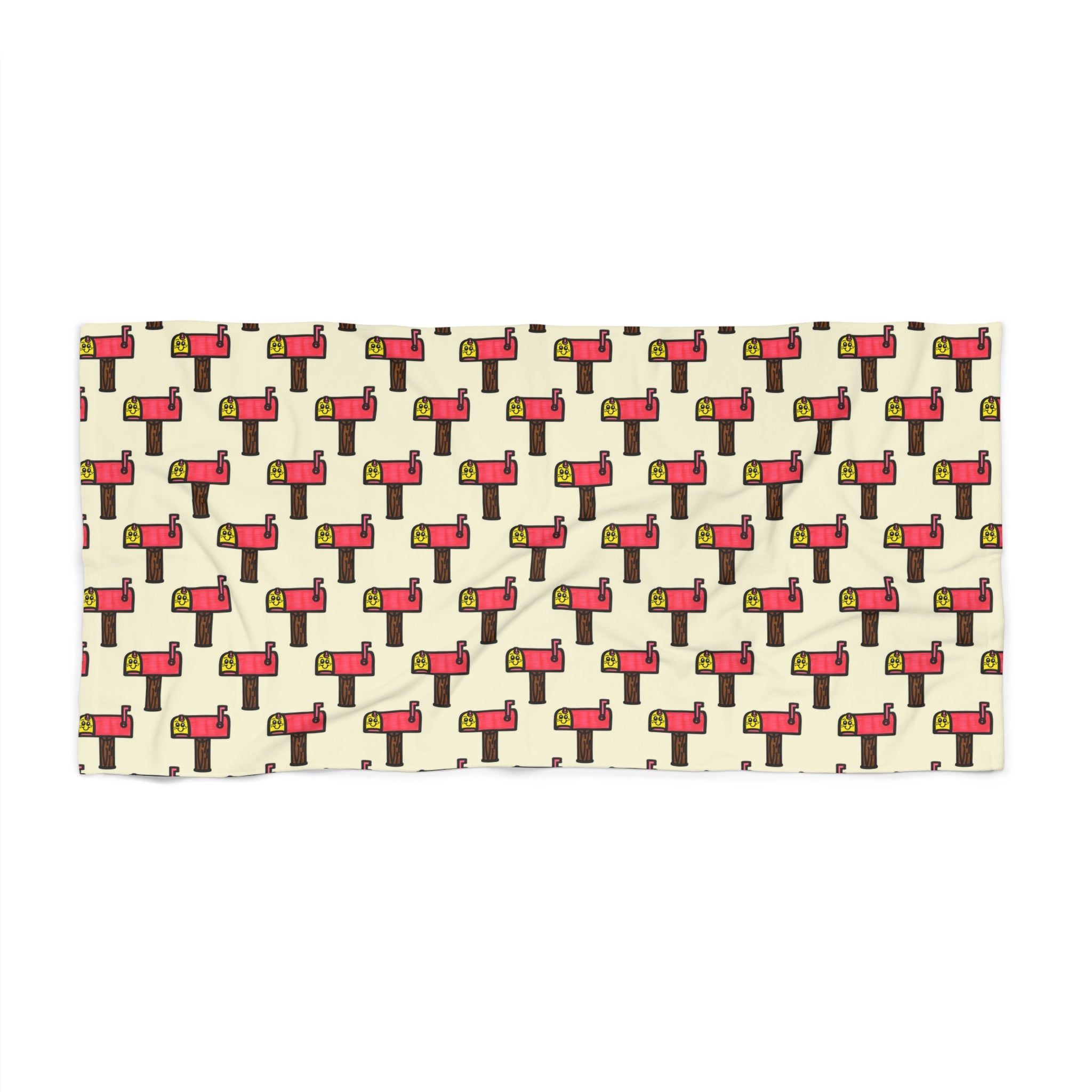 Hand-Drawn Retro Mailbox Pattern Beach Towel | Vintage Postbox Design